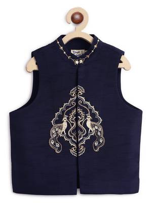 Blue embroidered cotton nehru jacket set 5