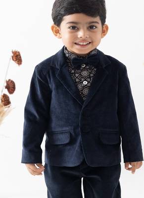 Blue plain cotton blazer with bow tie 1