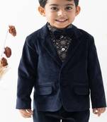 Blue plain cotton blazer with bow tie