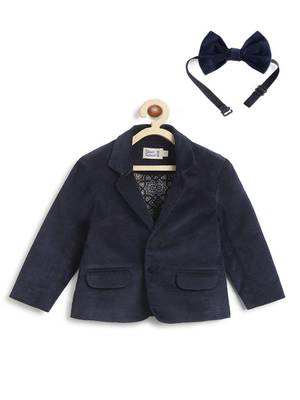 Blue plain cotton blazer with bow tie 4