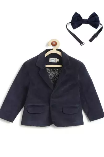 Blue plain cotton blazer with bow tie
