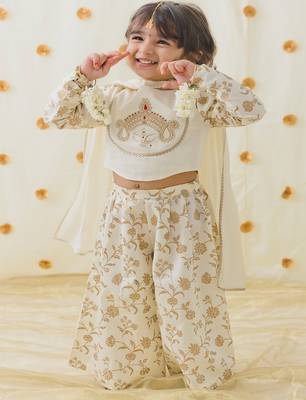 Cream embroidered cotton 3 piece co ord set 1