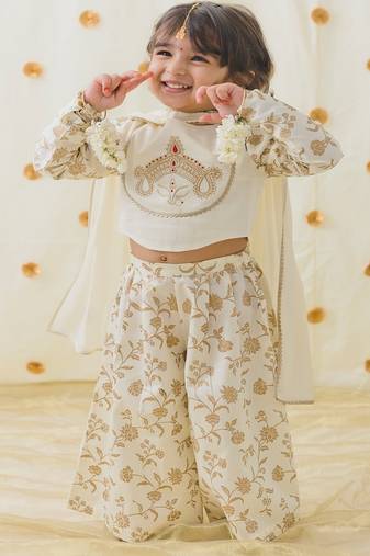 Cream embroidered cotton 3 piece co ord set
