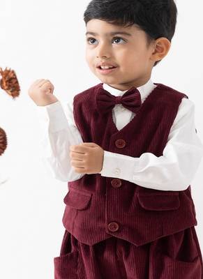 Maroon plain cotton waistcoat with bow tie 1