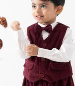 Maroon plain cotton waistcoat with bow tie