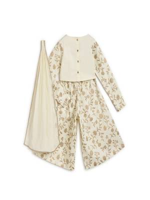 Cream embroidered cotton 3 piece co ord set 2