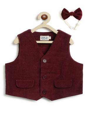 Maroon plain cotton waistcoat with bow tie 2