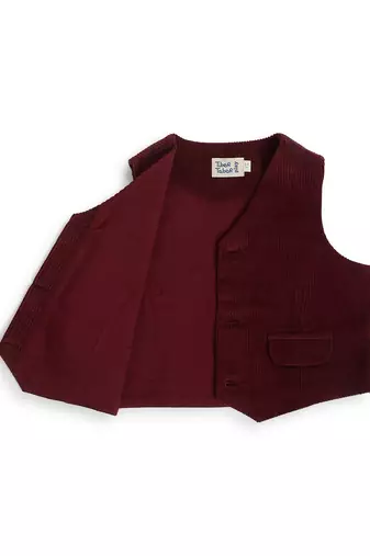 Maroon plain cotton waistcoat with bow tie