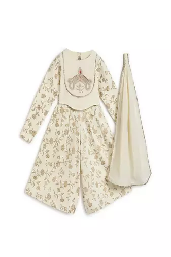 Cream embroidered cotton 3 piece co ord set