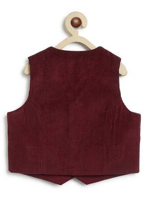 Maroon plain cotton waistcoat with bow tie 4