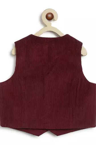 Maroon plain cotton waistcoat with bow tie