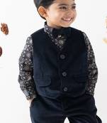 Blue plain cotton waistcoat with bow tie