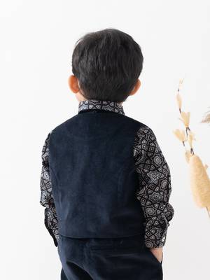 Blue plain cotton waistcoat with bow tie 2