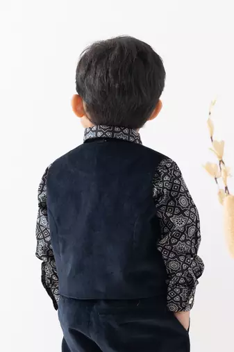 Blue plain cotton waistcoat with bow tie