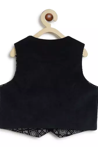 Blue plain cotton waistcoat with bow tie