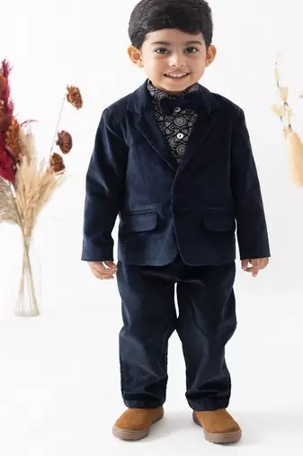 Blue printed cotton blazer set