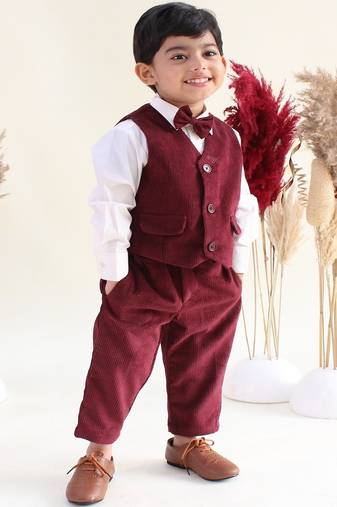 Maroon plain cotton 3 piece co ord set