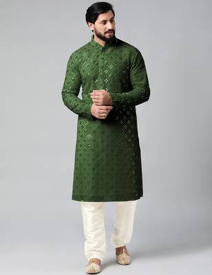 Olive green mirror embroidery kurtas 2