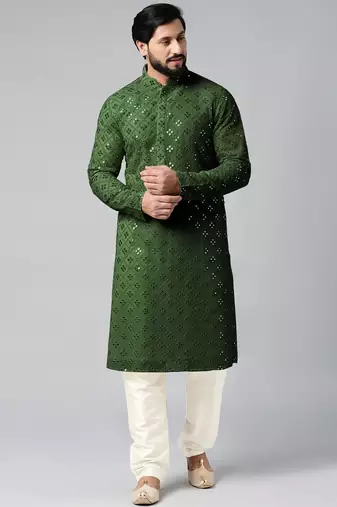Olive green mirror embroidery kurtas