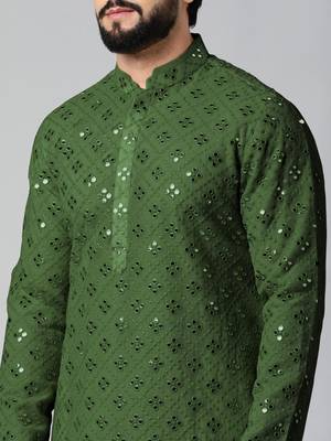 Olive green mirror embroidery kurtas 8