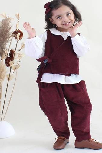 Maroon printed cotton 3 piece co ord set