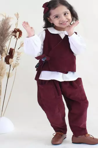 Maroon printed cotton 3 piece co ord set
