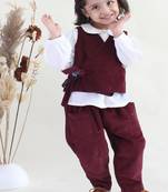 Maroon printed cotton 3 piece co ord set