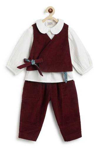 Maroon printed cotton 3 piece co ord set
