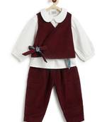 Maroon printed cotton 3 piece co ord set