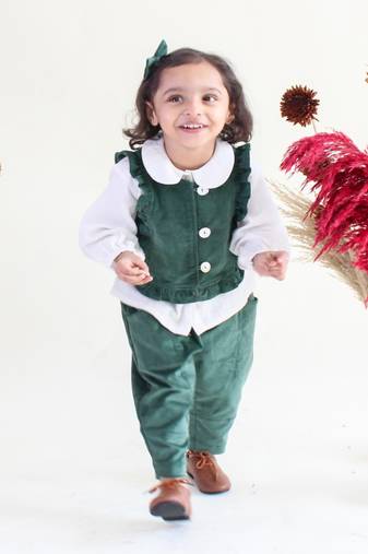 Green plain cotton 3 piece co ord set