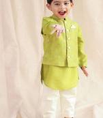 Green embroidered viscose nehru jacket set