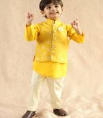 Yellow embroidered viscose nehru jacket set