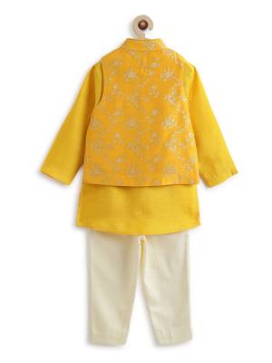 Yellow embroidered viscose nehru jacket set 3