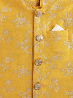Yellow embroidered viscose nehru jacket set 4