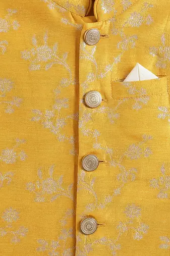 Yellow embroidered viscose nehru jacket set