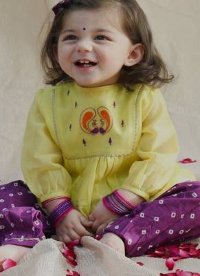 Yellow embroidered chanderi kurta pyjama 2