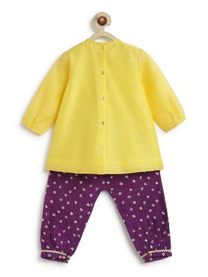 Yellow embroidered chanderi kurta pyjama 3