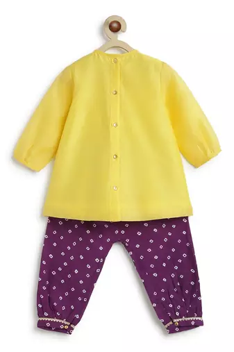 Yellow embroidered chanderi kurta pyjama