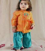 Orange embroidered chanderi kurta pyjama
