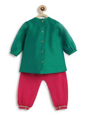Green embroidered chanderi kurta pyjama 3