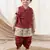 Maroon printed cotton nehru jacket set