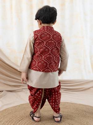 Maroon printed cotton nehru jacket set 2