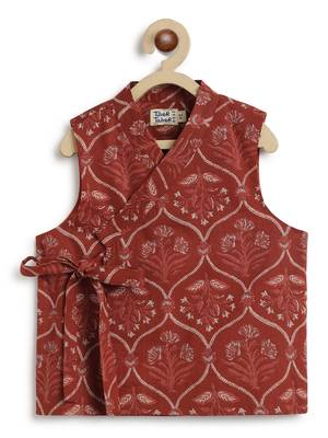 Maroon printed cotton nehru jacket set 3