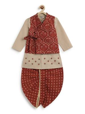 Maroon printed cotton nehru jacket set 4