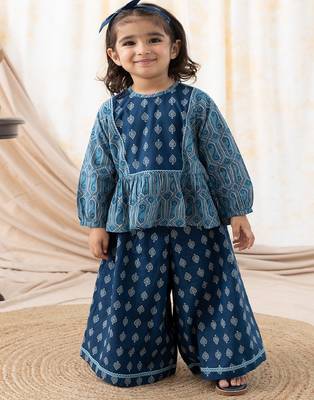 Blue printed cotton co ord set 1