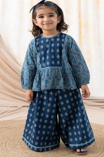 Blue printed cotton co ord set