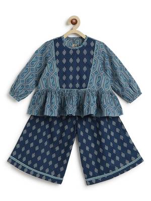 Blue printed cotton co ord set 3
