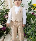 Beige embroidered cotton waistcoat set