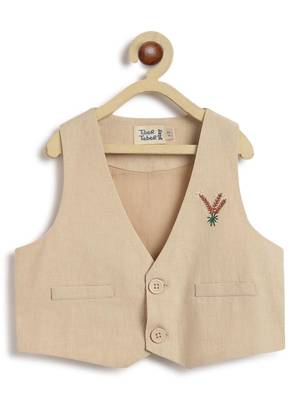 Beige embroidered cotton waistcoat set 4
