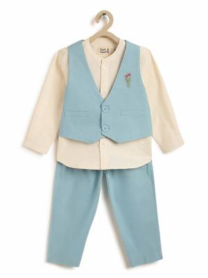 Blue embroidered cotton waistcoat set 2